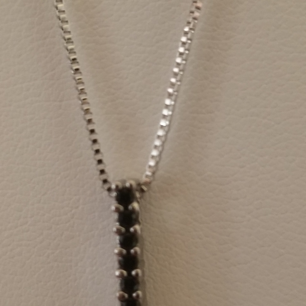 AAA Black Zircon & Silver Cross Necklace - Picture 3 of 9